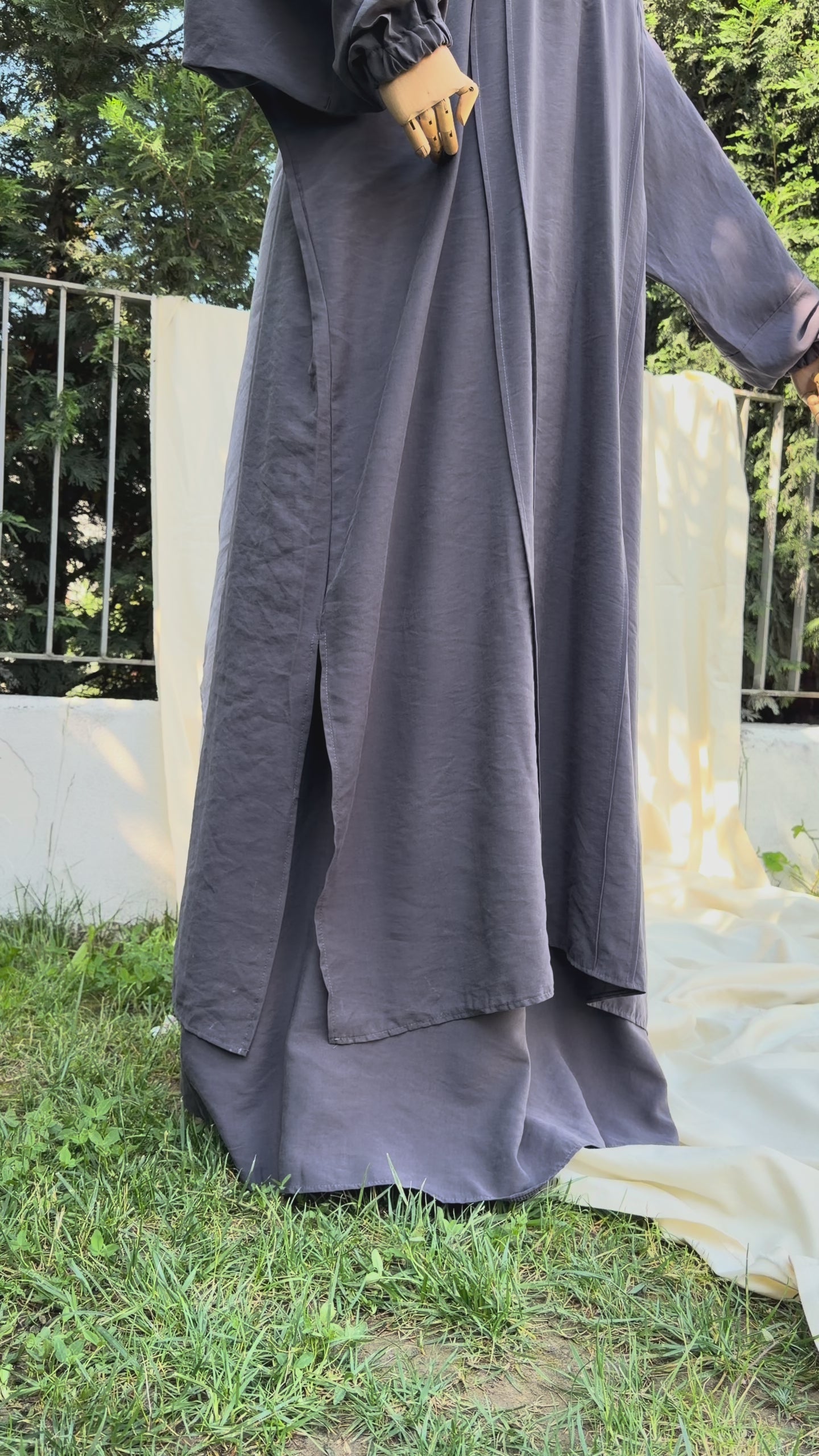 Amine etekli cilbab -Gri
