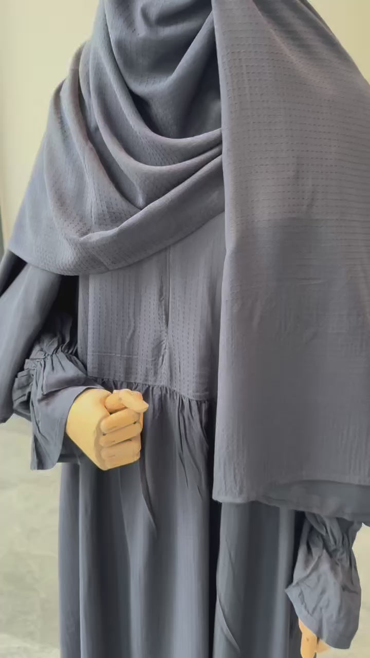 Soft Pamuk Jakar Kendinden Şallı ibadet Elbisesi - Lacivert