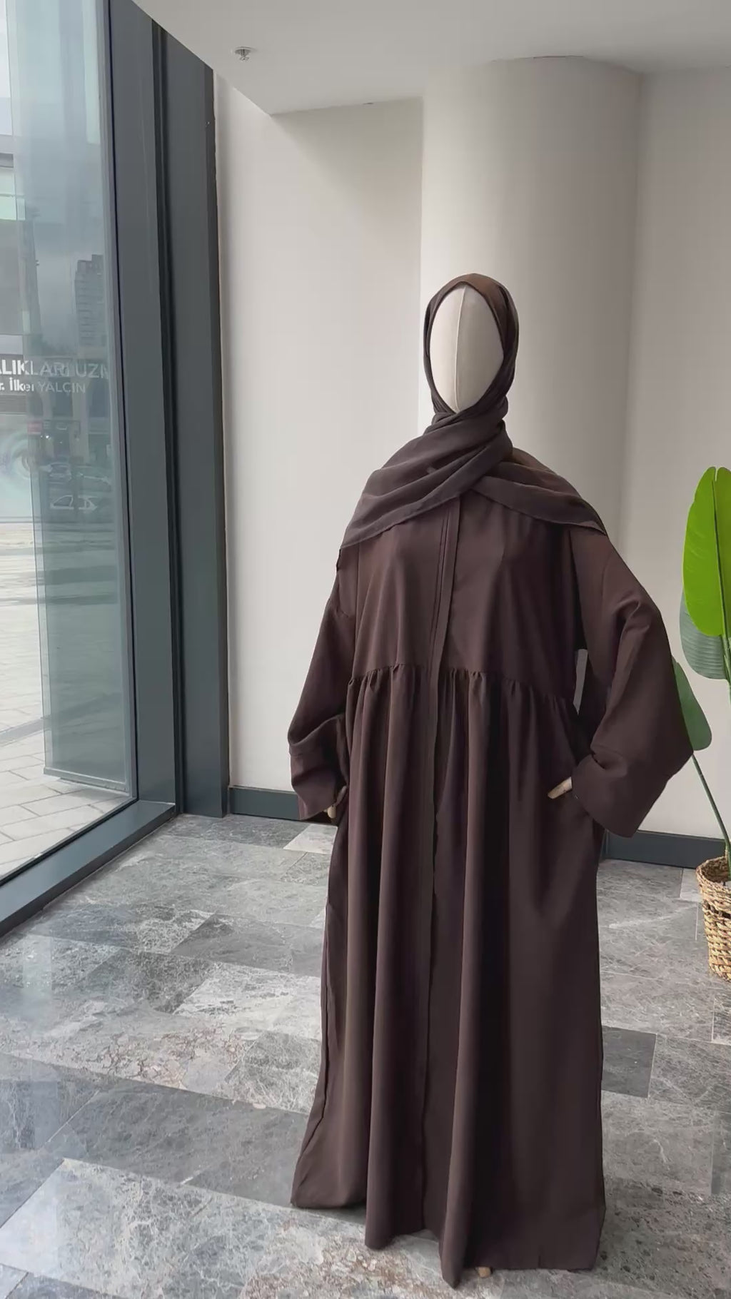 Tensel Kumaş/Robalı Kahve Ferace - Abaya kol