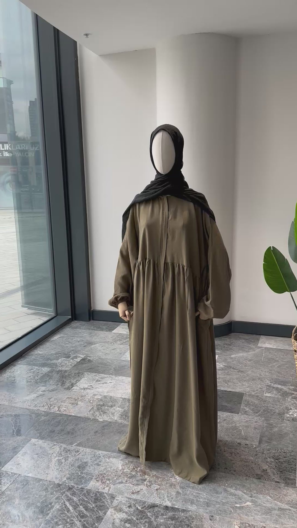 Tensel Kumaş/Robalı Haki Ferace - Lastik kol